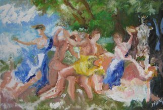 John Sims, 'Playing With Poussin I, B...', 2011, original Pastel Oil, 43 x 28  inches. Artwork description: 2103         Animal/ fantasy/ figure  figurative, nude, girl, arthistory, mythology         ...
