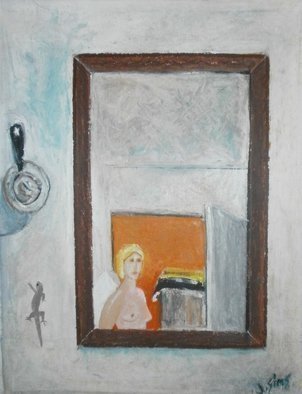 John Sims, 'Angel In My Room Cyprus', 2010, original Pastel Oil, 33 x 43  inches. Artwork description: 2103 With the help of Cyprus Brandy I spotted this Angel in the mirror hanging in my room at the Cyprus College of Art in Lemba. Oil Pastel on paper...