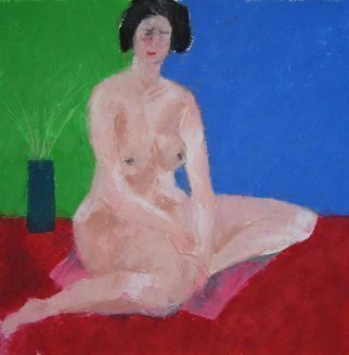 John Sims, 'Red Green Blue Nude', 2010, original Pastel Oil, 28 x 28  inches. Artwork description: 2103 Oil pastel on paper, overworking a measured graphite life drawing that I made in Cyprus...