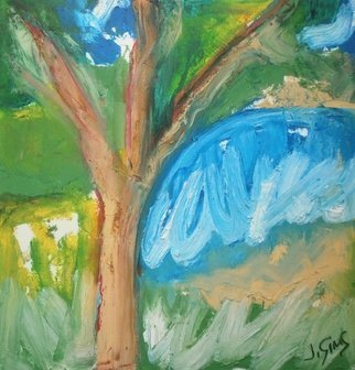 John Sims, 'Red Tree', 2017, original Painting Oil, 21 x 21  inches. Artwork description: 2103 Another small oil on paper. Thoughts of summer in my head. Part of a series of small works priced at a very affordable level for original unique work. ...