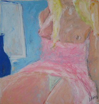 John Sims, 'The Pink Dress', 2011, original Pastel Oil, 34 x 35  inches. Artwork description: 2103 Blonde girl in a room. Oil pastel on paper from life...