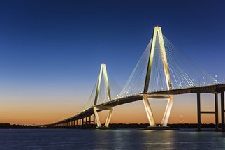 Jon Glaser; Ravenel Bridge At Twilight, 2016, Original Photography Color, 16 x 24 inches. Artwork description: 241  The Arthur Ravenel Jr. Bridge in Charelston was completed in 2005 and spans the Cooper River in South Carolina.This limited- edition photograph, measuring approximately 16