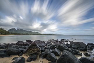 Jon Glaser, 'Skywalking', 2015, original Photography Color, 16 x 24  x 1 inches. Artwork description: 2307  This photograph was captured on the island of Maui, very close to the town of Hana. The beach and rocks provided the perfect condition in conjunction with the clouds. The photograph was 50 seconds long to create the movement in the clouds.This image is available in ...