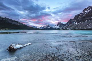 Jon Glaser, 'Sunrise Glow', 2013, original Photography Color, 24 x 16  x 1 inches. Artwork description: 3495  This Photograph was taken at about 6: 00 am at Bow Lake in Banff National Park. The water flowed slowly into the lake while the clouds burst in pink colors  limited to 9 artist proof editions in a particular size. They will be signed and numbered on ...