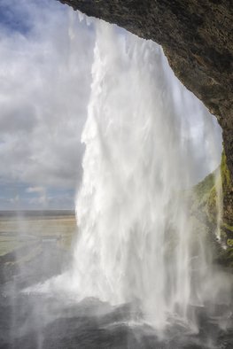 Jon Glaser, 'Through The Waters', 2013, original Photography Color, 24 x 16  x 1 inches. Artwork description: 3495  This image was photographed at a waterfall in Iceland called Seljalandsfoss.  limited to 9 artist proof editions in a particular size. They will be signed and numbered on the back of the image.All images are available in the following sizes: 13x19 unframed on Luster photographic paper - ...