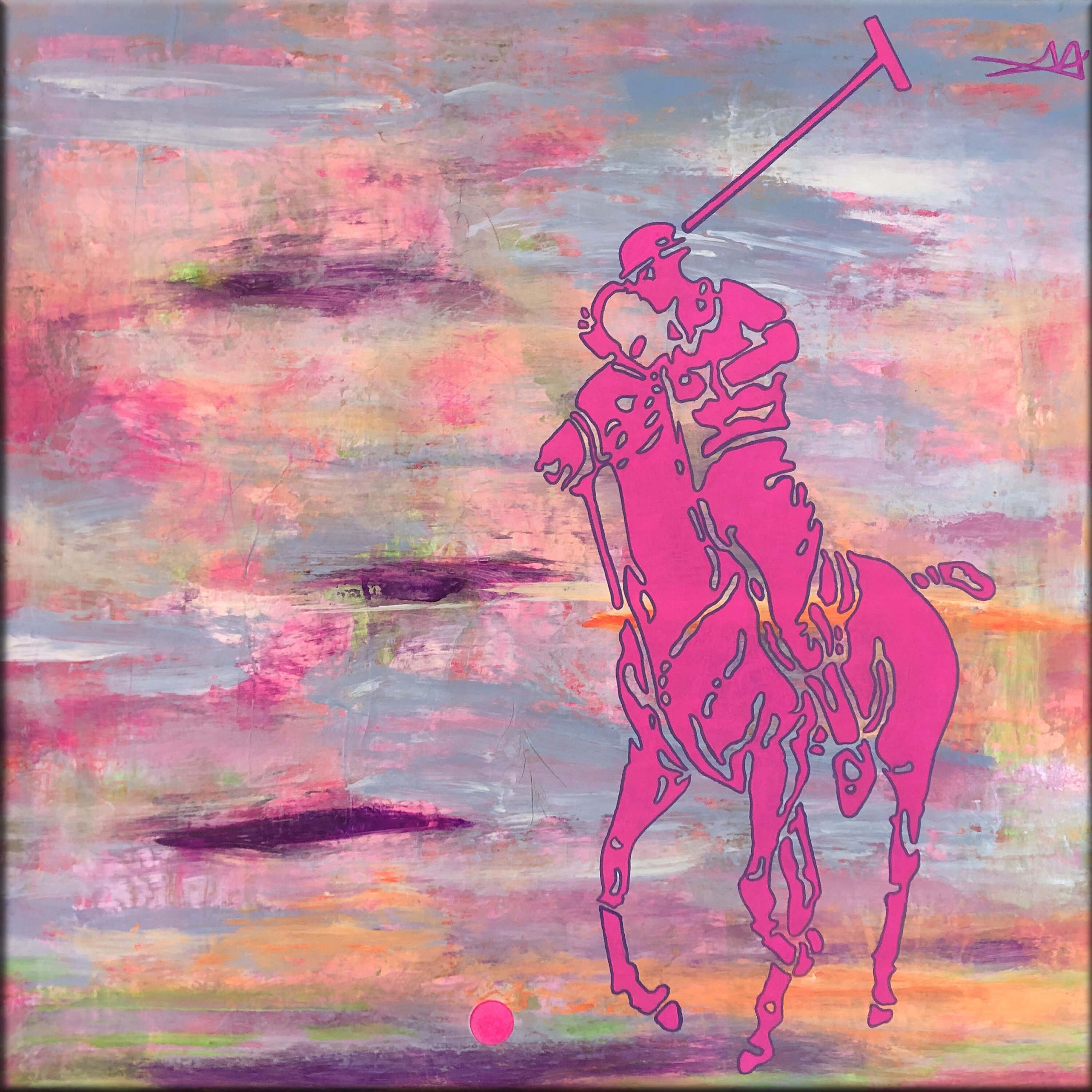 Jorge Cuneo; R L Colors, 2023, Original Painting Acrylic, 100 x 100 cm. Artwork description: 241 The Work is Inspired by The Polo Horses and the intense color of nature...