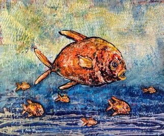 Eve Jorgensen; Fish In The Ocean No 2, 2019, Original Painting Acrylic, 61 x 51 cm. Artwork description: 241 Colourful Coral trout in ocean - Main large fish and some small ones.Acrylic on Canvas - textured paint, bright orange and blue colours...