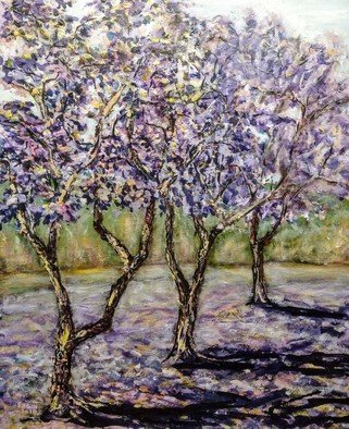 Eve Jorgensen; Jacaranda Trees, 2021, Original Painting Acrylic, 51 x 61 cm. Artwork description: 241 Blossoming colorful mauve and purple Jacaranda trees in landscapeAcrylic on canvas...