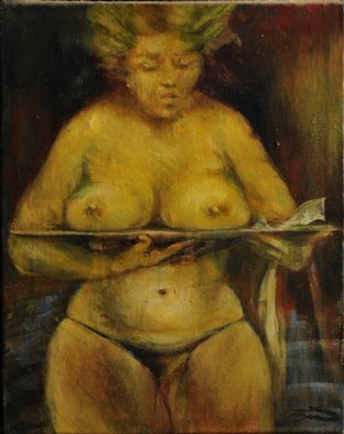 John Biro; The Waitress, 2009, Original Painting Oil, 26 x 33 cm. Artwork description: 241 oil on canvas, size  33x26 cm. ...