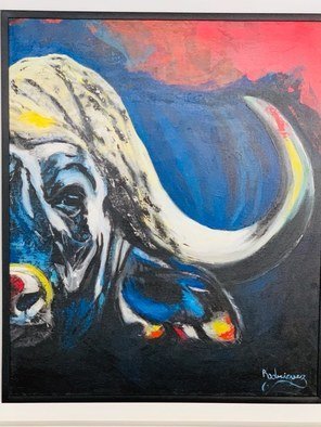 Juan Rodriguez; African Buffalo, 2019, Original Painting Acrylic, 75 x 91 cm. Artwork description: 241 the African buffalo represents life and death, it has so much strength that it can kill a lion with its horns to save its own life and those of its pride, ...