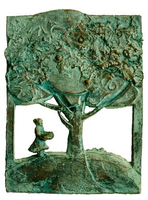 Judyta Bil; In The Orchard, 1986, Original Sculpture Bronze, 6 x 8 inches. Artwork description: 241      Polychromed terracotta.    ...