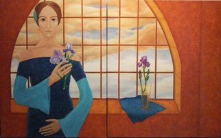 Judyta Bil; Lady With Irises, 2007, Original Painting Oil, 54 x 36 inches. Artwork description: 241   Painted over textured canvas. Sealed with varnish. ...