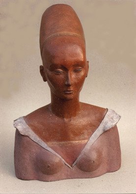 Judyta Bil; Nefrettiti II, 1991, Original Sculpture Ceramic,  24 inches. Artwork description: 241  Polychromed and gilded red, fired terracotta.Life size ( h=24inches) . Inspired by Italian renaissance portraits. ...