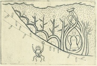 Julian Dourado; Cultivation, 2018, Original Printmaking Etching, 20 x 15 cm. Artwork description: 241 Non edition original etching. Themes include gardens, plants, growth, alchemy, nature spirits, esoterica, myth, magic, rain, elementals. ...