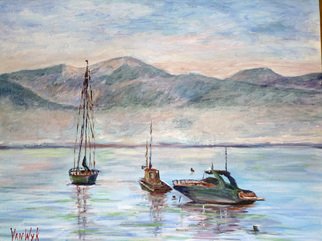 Julie Van Wyk, 'misty morn on lake tahoe ', 2010, original Painting Acrylic, 20 x 16  inches. Artwork description: 1911     boats on lake tahoe     ...