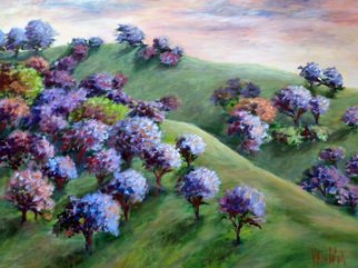 Julie Van Wyk, 'oaks at sunset', 2010, original Painting Oil, 18 x 24  x 1.5 inches. Artwork description: 1911            along hwy 80 near fairfield, ca                       ...