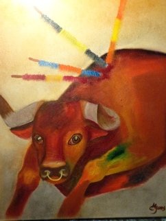 Maryia Vosipava; Bull Bullfigting, 2019, Original Painting Oil, 40 x 50 cm. Artwork description: 241 Oil, canvas, patina...