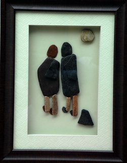 Jyothi Chinnapa Reddy; A Couple Walking Away, 2017, Original Sculpture Sandstone, 13 x 17 inches. Artwork description: 241 pebble arts...