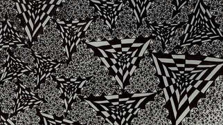 Neal Alicakos; Deep Space, 2017, Original Drawing Ink, 16 x 20 inches. Artwork description: 241 Abstract drawing in black and white. starlight images compressed in background of drawing with abstract triangular images floating closer. ...