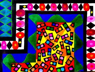 Neal Alicakos; Different Shapes And Sizes, 2017, Original Drawing Marker, 20 x 16 inches. Artwork description: 241 Abstract drawing dividing images into different areas by colors and design. Will work with buyer if special print size is needed. ...