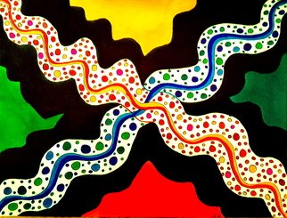 Neal Alicakos; Flowing Crossroads, 2017, Original Drawing Marker, 16 x 20 inches. Artwork description: 241 Abstract drawing print using division of colors, space and shapes to create the art work. ...