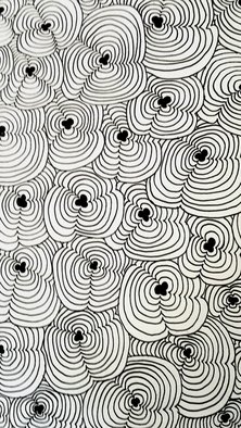 Neal Alicakos; Staves Song, 2016, Original Drawing Ink, 16 x 20 inches. Artwork description: 241 Black and white abstract drawing, ink on sketch pad, freehand. Through many similar patterns overlapping each other, creates a sense of movement and depth. ...