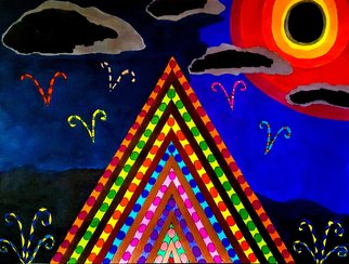 Neal Alicakos; Total Eclipse, 2017, Original Drawing Marker, 20 x 16 inches. Artwork description: 241 Abstract drawing, surreal imagery, multi colors forefront and background. Spiritual image of an Eclipse over a Pyramid abstract figure. Will work with buyer if a special print size is needed.  ...