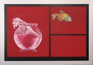 Kalli Matzora; Fish, 2008, Original Painting Oil, 135 x 124 cm. Artwork description: 241 fish, freedom, red...