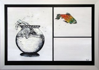 Kalli Matzora; Fresh, 2008, Original Painting Oil, 135 x 124 cm. Artwork description: 241 fish, white, freedom...