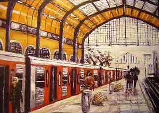 Kalli Matzora; Station, 2009, Original Painting Oil, 150 x 112 cm. Artwork description: 241 station, train, orange...