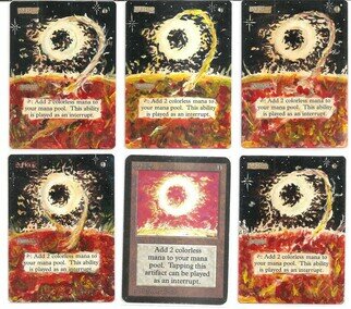 James Asher; Mtg To The Edge Sol Ring, 2023, Original Painting Acrylic, 2.5 x 3.5 inches. Artwork description: 241 Price is per piece, multiple pieces shown...