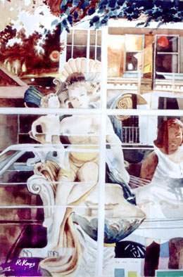 Ragai Karas; Reflections, 2004, Original Watercolor, 14 x 17 inches. Artwork description: 241 Window of antique shop...
