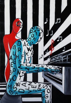 Katarina Radenkovic; Piano, 2014, Original Painting Oil, 50 x 35 cm. Artwork description: 241 Music is his meaning, he wants to seduceher with his qualities and skills. . . ...