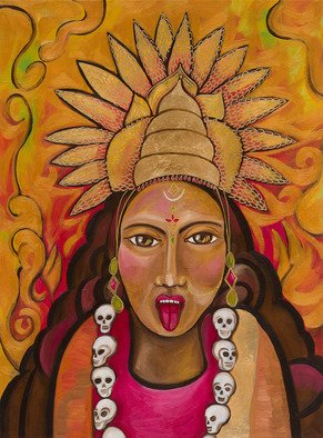 Katerina Bohac Linares; Kali, 2019, Original Painting Oil, 80 x 90 cm. Artwork description: 241 The goddess Kali, wife of Shiva. In Hindu culture Kali is  the one who graves the Ego.  Kali sticks her tongue out, thus burning the ego that each being possesses. Goddess of Death and Destruction, she wears the skulls of her victims on her neck.  She attracts ...