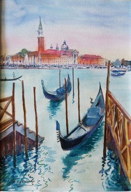 Natalia Kavolina; Gondolas In Venice No 3, 2018, Original Watercolor, 30 x 40 cm. Artwork description: 241 Original watercolor painting of cityscape in Venice. ...