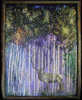 Steve Kiene; Elklination, 2010, Original Painting Acrylic, 25 x 34 inches. Artwork description: 241  Elk Aspen Trees...