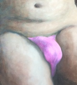 Michael Kehrlein; Pink, 2021, Original Painting Oil, 38 x 46 cm. Artwork description: 241 Homeoerotic painting of wonderful male genitalia entombed in lucious pink thong...