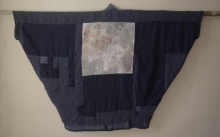 Michael Kehrlein; Wabi Sabi Urban Zen Housecoat, 2013, Original Textile, 150 x 92 cm. Artwork description: 241  Heavy black linen wabi sabi urban zen housecoat with paint rag ...