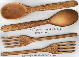 L. Kelen, 'Carved Fish Salad Servers', 2002, original Woodworking, 2 x 12  inches. Artwork description: 2307 Carved wood spoon and fork- - Salad serving set.There was no time to photograph them, so I just put them on the scanner....