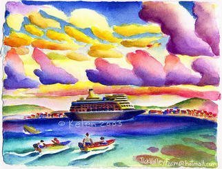 L. Kelen, TT Driver 2008, 2003, Original Watercolor, size_width{CruiseShip--Bonaire-1054523872.jpg} X  