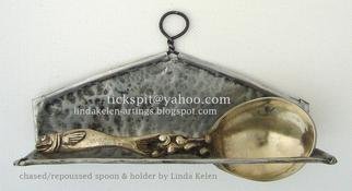 L. Kelen; Fish Spoon And Holder, 2013, Original Metalsmith, 5.7 x 2.7 inches. Artwork description: 241  chased repoussed white bronze spoon in aluminum holder. FishSpoon # 1 sold for $350. April 25th at Woman Made Gallery. Fish spoon 2 and 3 available with holder. ...