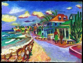 L. Kelen, 'Town Waterfront', 2001, original Painting Oil,    inches. Artwork description: 2307 GrandTurks. . .oil pastel...