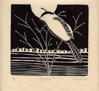 Kelly Parker; Chickadee, 2003, Original Printmaking Other, 13 x 14 inches. Artwork description: 241 AT THIS TIME I have only one of these left! !Woodcut print in black on Japanese rice paper.  Print is framed in black metal and has a cream colored matte. Print is signed by the artist and has a limited edition of 30. US shipping included....