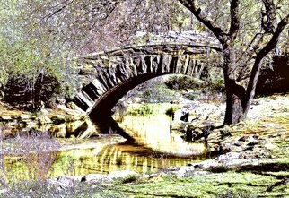 Ken Lerner; Bow Bridge Central Park 3e8, 2022, Original Photography Color, 24 x 16.5 inches. Artwork description: 241 Bow Bridge Central Park 3e8 is an abstracted view of Gapstow Bridge in Central Park in spring There are several versions of the main image, Bow Bridge Central Park 3, each limited tp 3 prints for each version.  In this version, 3e8 , I have reduced the saturation ...