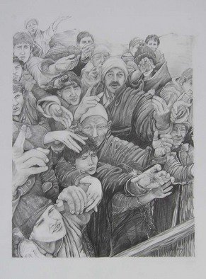 Ken Hillberry, 'Daily Bread', 1999, original Drawing Pencil, 22 x 28  inches. Artwork description: 1911  Albanian refugees, during the conflict in the MIddle East, had to endure day to  day crossfire and untold hardships. ...