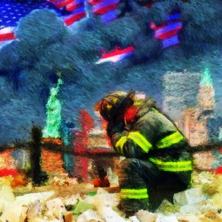 Kevin Rogerson; In Remembrance, 2013, Original Painting Acrylic, 40 x 40 inches. Artwork description: 241  911 firefighter NYC landscape city patriot USA ...