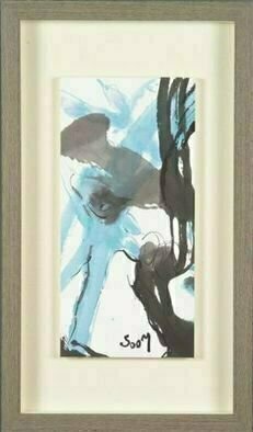 Kichung Lizee, 'Two Figures', 2005, original Mixed Media, 14 x 22  x 2 inches. Artwork description: 3099  done on mulberry paper, using Chinese ink, Eastern calligraphy brush and water color. ...