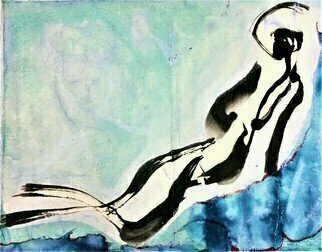 Kichung Lizee, 'Reclining Figure', 2020, original Mixed Media, 14 x 11  x 1 inches. Artwork description: 2307 Using Eastern calligraphy brush for spontaneous sketching of model...