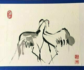 Kichung Lizee, 'Two Crane Series 2', 2020, original Painting Ink, 20 x 16  x 1 inches. Artwork description: 2307 Chinese ink on mulberry paper...