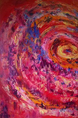 Kimmie Hamm; Fire Cave, 2015, Original Painting Oil, 24 x 36 inches. Artwork description: 241 Fire Cave Oil on CanvasSwirls of color meshing in a cyclone of fire inspired by visions of volcanic caves and stalagmites hidden deep in the earth. Perhaps a secret magical world where color begins...
